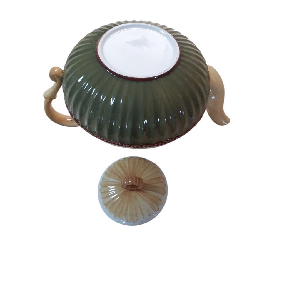 Porcelain Tea Pot with Lid White Green - Picture 3 of 4